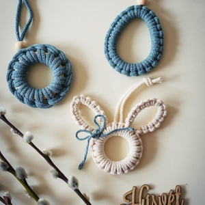 3 db-os húsvéti makramé tavaszi dekoráció nyuszis szett - otthon & életmód - dekoráció - fali és függő dekoráció - függődísz - Meska.hu