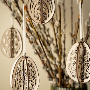 Négy darabos fa húsvéti tojás tavaszi dekoráció virágos, Otthon & Életmód, Dekoráció, Fali és függő dekoráció, Függődísz, Famegmunkálás, MESKA