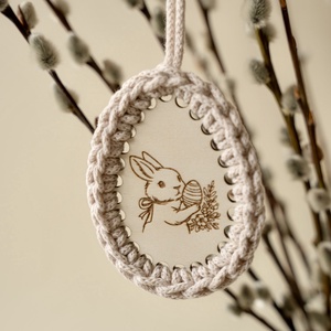 Három darabos tavaszi, húsvéti dísz, horgolt húsvéti tojás - nyuszis szett - otthon & életmód - dekoráció - fali és függő dekoráció - függődísz - Meska.hu