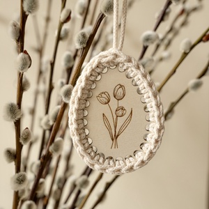 Három darabos tavaszi, húsvéti dísz, horgolt húsvéti tojás - virágos szett - otthon & életmód - dekoráció - fali és függő dekoráció - függődísz - Meska.hu