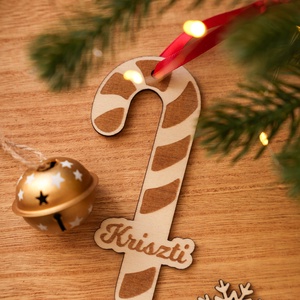 Egyedi névvel feliratozható/gravírozható karácsonyi dísz,  cukorka pálca - candy cane  , Karácsony, Karácsonyi lakásdekoráció, Karácsonyfadíszek, Famegmunkálás, Gravírozás, pirográfia, MESKA