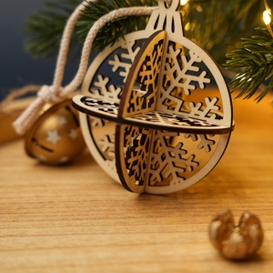 Lézervágott 3D-s egyedi, különleges karácsonyfadísz - gömb (hópehely), Karácsony, Karácsonyi lakásdekoráció, Karácsonyfadíszek, Famegmunkálás, Gravírozás, pirográfia, MESKA