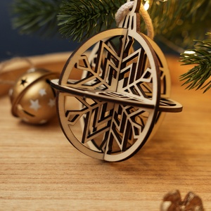 Lézervágott 3D-s egyedi, különleges karácsonyfadísz - gömb (csillag), Karácsony, Karácsonyi lakásdekoráció, Karácsonyfadíszek, Famegmunkálás, Gravírozás, pirográfia, MESKA