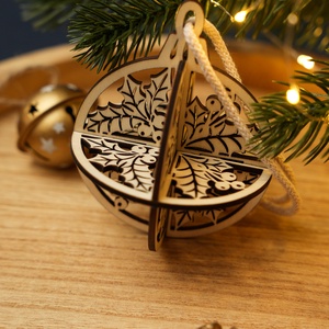 Lézervágott 3D-s egyedi, különleges karácsonyfadísz - gömb (magyal) - karácsony - karácsonyi lakásdekoráció - karácsonyfadíszek - Meska.hu