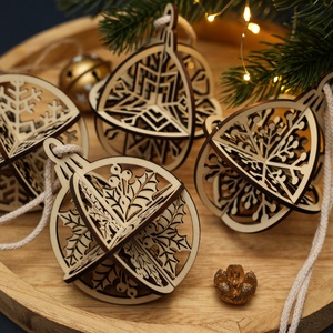 4 db- os lézervágott 3D-s egyedi, különleges karácsonyfadísz - gömb - karácsony - karácsonyi lakásdekoráció - karácsonyfadíszek - Meska.hu