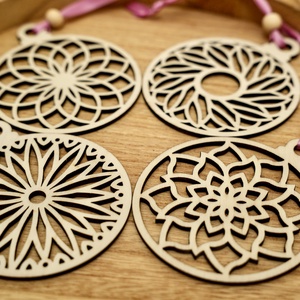 Fa mandala mintás dísz szett - 4 db - karácsony - karácsonyi lakásdekoráció - karácsonyfadíszek - Meska.hu