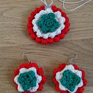 Nemzeti színű nyaklánc fülbevalóval, Ékszer, Ékszerszett, Horgolás, Horgolt nemzeti színű nyaklánc fülbevalóval. , MESKA