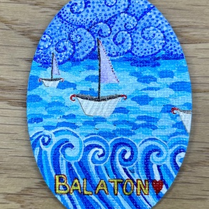 Balaton � Kézzel festett ovális vászonmágnes - művészet - festmény - akril - Meska.hu