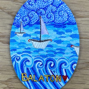 Balaton � Kézzel festett ovális vászonmágnes - művészet - festmény - akril - Meska.hu