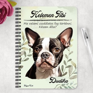 Személyre szabható - Boston terrier portré mintás A6-os füzet - otthon & életmód - papír, írószer - jegyzetfüzet & napló - Meska.hu