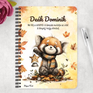 Személyre szabható - Cuki őszi vöröspanda és a lámpás mintás A6-os füzet - otthon & életmód - papír, írószer - jegyzetfüzet & napló - Meska.hu