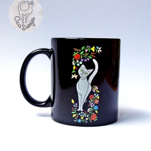  2 db Kalocsai fekete-fehér cicás bögre kerámia  - otthon & életmód - konyhafelszerelés, tálalás - tálalás - bögre & csésze - Meska.hu