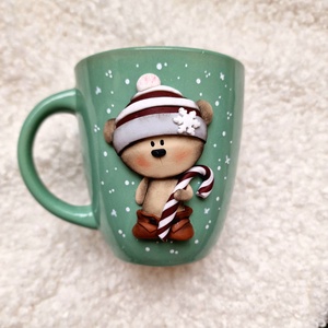 Karácsonyi bögre - Maci cukorbottal, Otthon & Életmód, Konyhafelszerelés, tálalás, Tálalás, Bögre & Csésze, Gyurma, MESKA