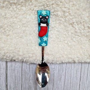 Karácsonyi cicás teáskanál - Metálkék - Meska.hu