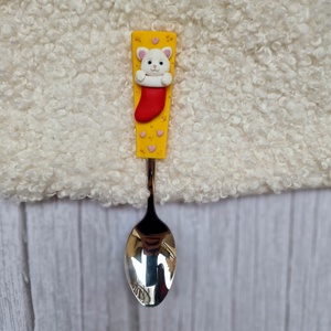 Karácsonyi cicás teáskanál - Sárga - Meska.hu