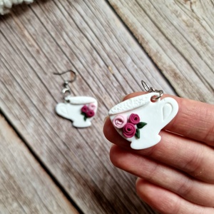 Romantikus rózsás fülbevaló - Csésze, Ékszer, Fülbevaló, Lógó fülbevaló, Gyurma, MESKA