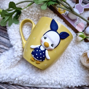 Nyuszicsibés bögre, Ünnepi díszek, dekorációk, Húsvéti díszek és dekorációk, Húsvéti bögre, Gyurma, MESKA