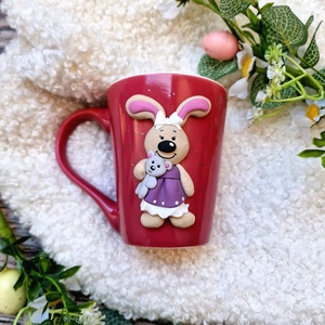 Kislány nyuszis bögre, Ünnepi díszek, dekorációk, Húsvéti díszek és dekorációk, Húsvéti bögre, Gyurma, MESKA