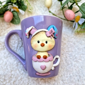 Nyuszicsibe csészében � húsvéti bögre, Ünnepi díszek, dekorációk, Húsvéti díszek és dekorációk, Húsvéti bögre, Gyurma, MESKA