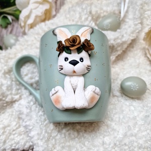 Virágkoszorús nyuszi húsvéti bögre - ünnepi díszek, dekorációk - húsvéti díszek és dekorációk - húsvéti bögre - Meska.hu