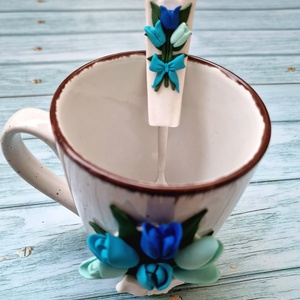 Tulipános bögre-kanál szett - ünnepi díszek, dekorációk - húsvéti díszek és dekorációk - húsvéti bögre - Meska.hu