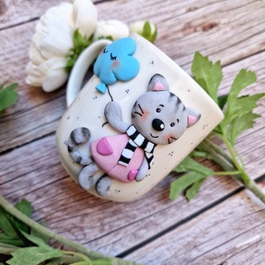 Felhőlufis macskás bögre, Otthon & Életmód, Konyhafelszerelés, tálalás, Tálalás, Bögre & Csésze, Gyurma, MESKA