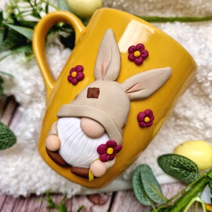 Húsvéti manós bögre, Ünnepi díszek, dekorációk, Húsvéti díszek és dekorációk, Húsvéti bögre, Gyurma, MESKA