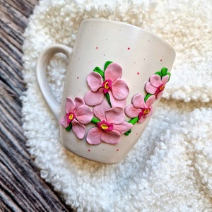 Rózsaszín orchideás bögre, Otthon & Életmód, Konyhafelszerelés, tálalás, Tálalás, Bögre & Csésze, Gyurma, MESKA