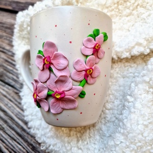 Rózsaszín orchideás bögre - otthon & életmód - konyhafelszerelés, tálalás - tálalás - bögre & csésze - Meska.hu