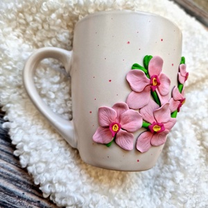 Rózsaszín orchideás bögre - otthon & életmód - konyhafelszerelés, tálalás - tálalás - bögre & csésze - Meska.hu