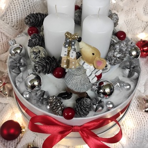 Egérke ajándékokkal - adventi, karácsonyi asztaldísz - Meska.hu