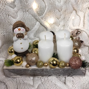 Adventi gyertyadísz, koszorú, hóemberes - Meska.hu
