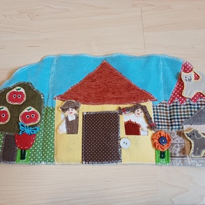 Textilkönyv újrahasznosított textilekből - erdő és házikó - baba - mama - baba játékok - textilkönyv & babakönyv - Meska.hu