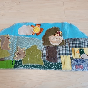 Textilkönyv újrahasznosított textilekből - erdő és házikó, Baba - mama, Baba játékok, Textilkönyv & Babakönyv, Varrás, MESKA