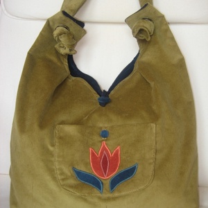 Sötétkék/mustár szín kettő az egyben kifordítható tulipánmintás kordbársony táska Cinorkától - táska & tok - kézitáska & válltáska - válltáska - Meska.hu