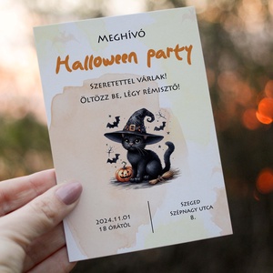 Jelmezes buli - Halloween party meghívó cicás, Otthon & Életmód, Dekoráció, Halloween, Halloweeni meghívó, képeslap, ajándékkísérő, Papírművészet, MESKA