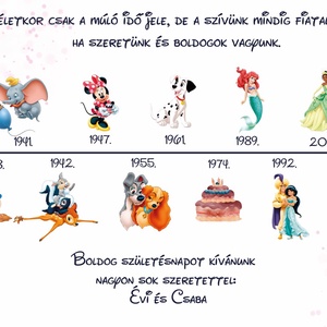 Disney mesés születésnapi képeslap borítékkal (idővonalon saját születési évszámmal) - otthon & életmód - papír, írószer - ajándékozás kellékei - képeslap, üdvözlőlap - Meska.hu