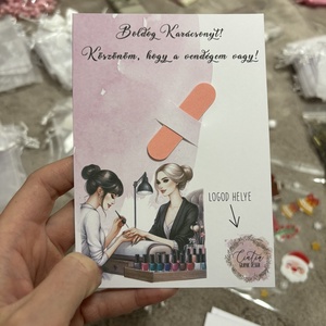 Vendégajándék - műkörmösöknek körömreszelővel, Karácsony, Karácsonyi ajándékozás, Karácsonyi képeslap, üdvözlőlap, ajándékkísérő, Papírművészet, MESKA
