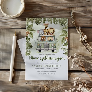 Születésnapi meghívó gyerekeknek - safari, Otthon & Életmód, Papír írószer, Meghívó, Ajándékozás kellékei, Fotó, grafika, rajz, illusztráció, Papírművészet, MESKA