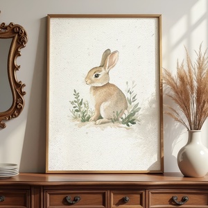 Baba/Gyermekszoba falikép - Vintage - Nyuszi ül a fűben (V23), Otthon & Életmód, Babaszoba, gyerekszoba, Babaszoba kép, Papírművészet, MESKA