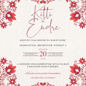 Esküvői meghívó - piros virágos - esküvő - meghívó & kártya - meghívó - Meska.hu