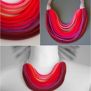 BASIC pink/lazac/narancs/bordó sokszálas nyaklánc - textilékszer -  - Meska.hu