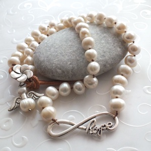 Hope... tenyésztett gyöngy - bőr nyaklánc -  - Meska.hu