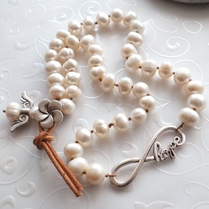 Hope... tenyésztett gyöngy - bőr nyaklánc -  - Meska.hu