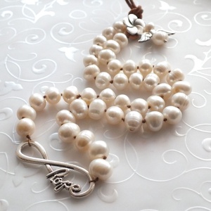 Hope... tenyésztett gyöngy - bőr nyaklánc -  - Meska.hu