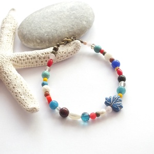 Kék levél karkötő ásványkövekkel - ékszer - karkötő - gyöngyös karkötő - Meska.hu