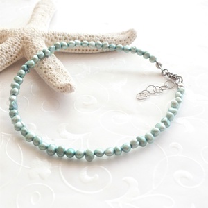 Édesvízi tenyésztett gyöngy acél bokalánc - világoskék - ékszer - lábdísz és testékszer - bokalánc - Meska.hu