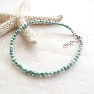 Édesvízi tenyésztett gyöngy acél bokalánc - világoskék - ékszer - lábdísz és testékszer - bokalánc - Meska.hu