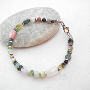 Drágakő koktél... nemesacél karkötő - ékszer - karkötő - gyöngyös karkötő - Meska.hu