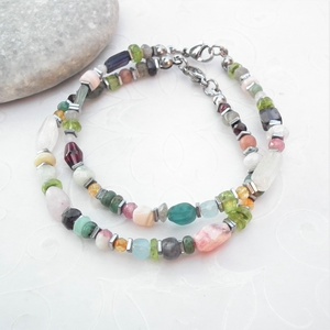 Drágakő koktél... nemesacél karkötő - ékszer - karkötő - gyöngyös karkötő - Meska.hu